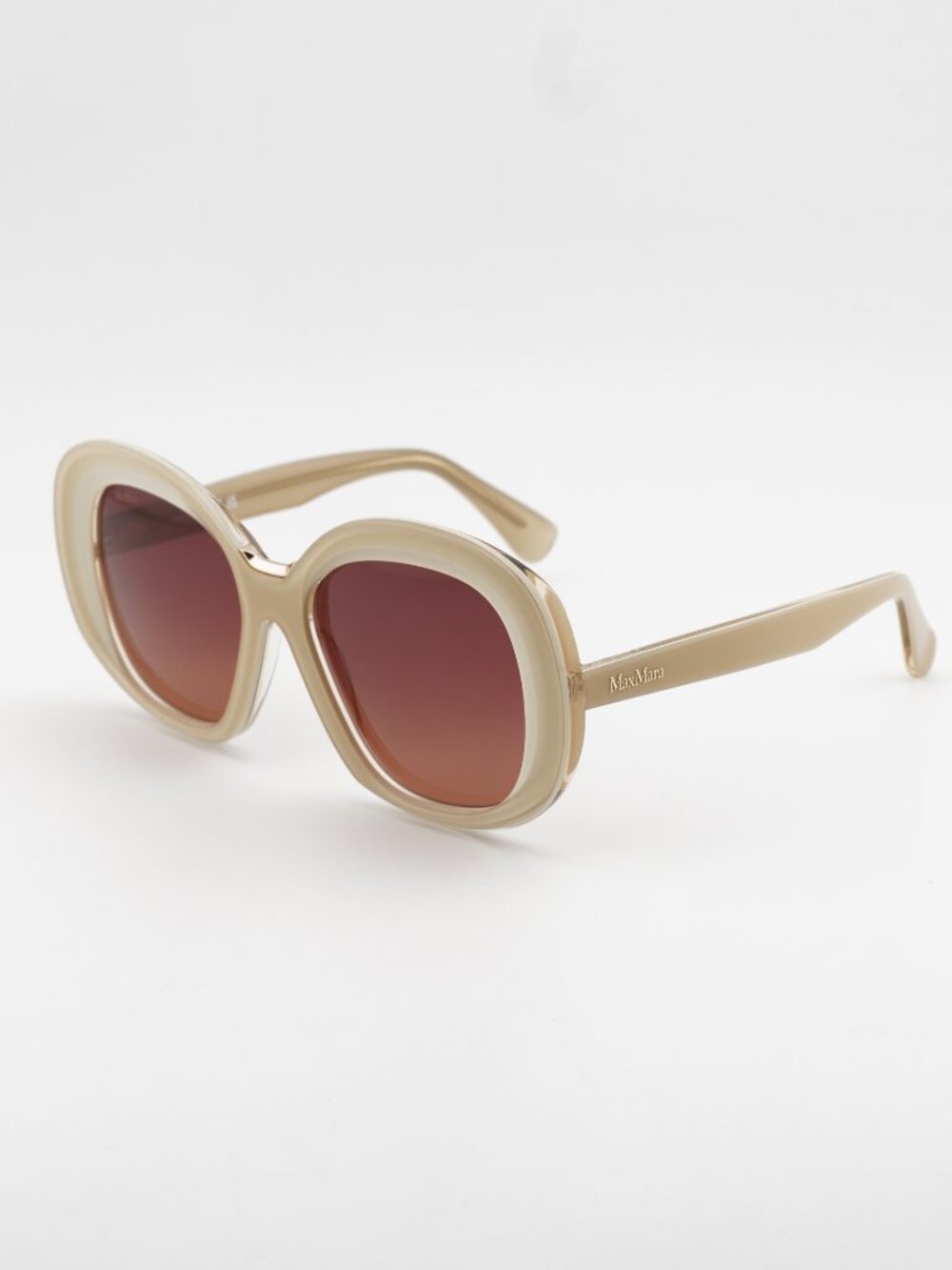 Max Mara EDNA MM0087 25F Sunglasses Ivory Oval Frame, Brown Lenses